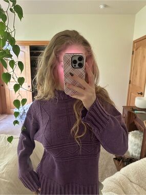 Y2K Lavender-Purple Cable Knit Crewneck Sweater
